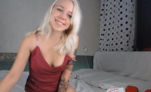 Horny Blonde Teen Cum With Her New Sex Toy