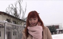 Fire redhead bangs for money in public