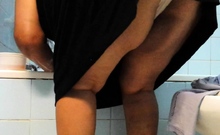 Upskirt my mom in our bathroom