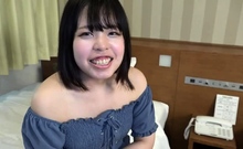 Japanese teen plays with toys and cock