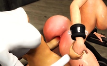 3d sexy dickgirl plays with a hot cuffed teen in the lab