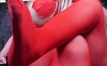 Nice red pantyhose teasing