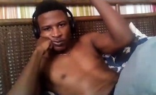 Erotic black gay dude jerking off his huge hard black dick